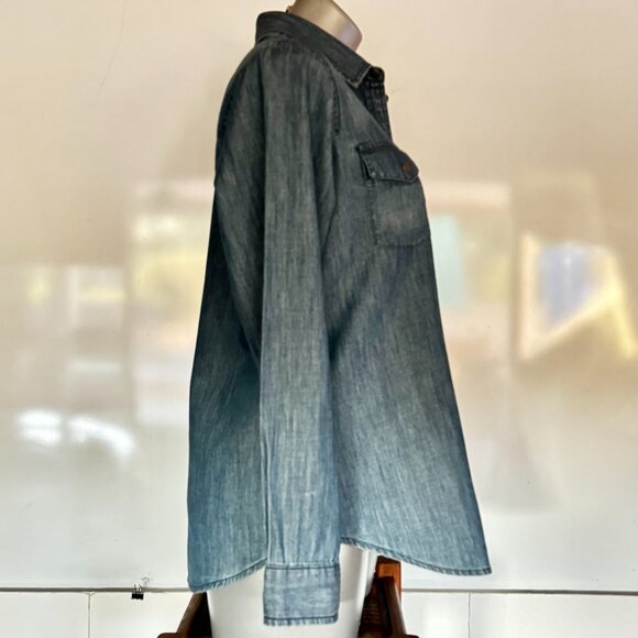 Liz Claiborne Petite Size PL Women Blue Denim Snap Front Shirt Long Sleeve Weste - Picture 10 of 16